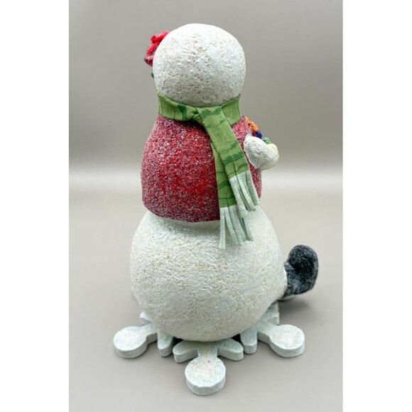 Vintage Whimsical Snowman Christmas Figurine Holding Cardinal Bird & Gift - Picture 2 of 7